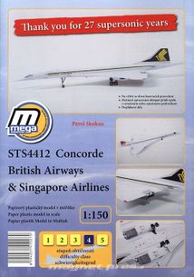 Papírový plastický model letadla Concorde British Airways a Singapore Airlines